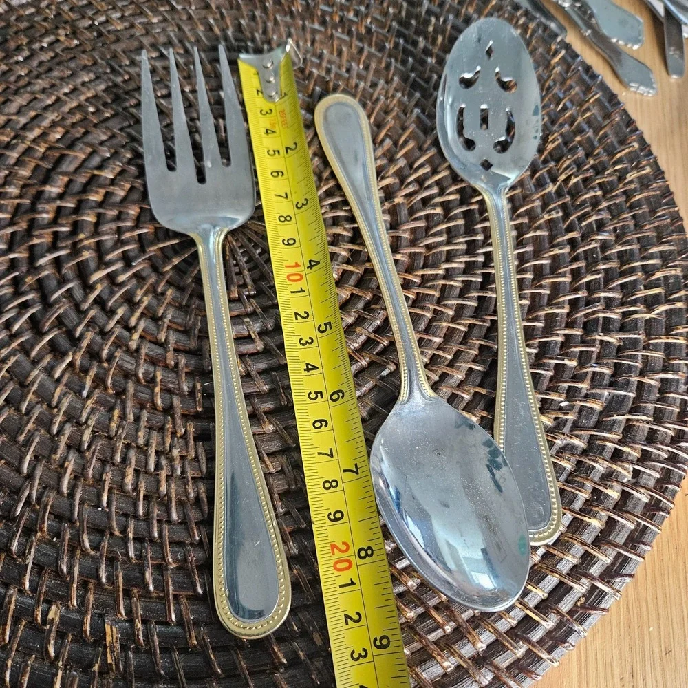 International ROYAL BEAD GOLD Stainless Silverware  Flatware 3 Piece Serving set